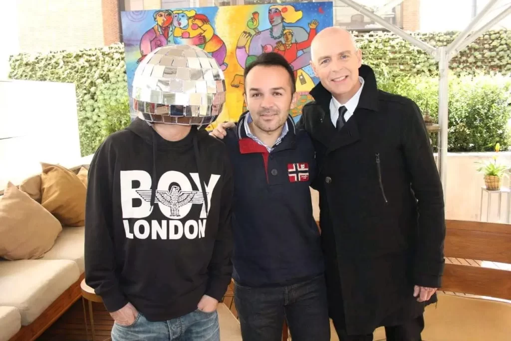 DJ Diego Sánchez with Pet Shop Boys during their Electric Tour press conference in Colombia, opening DJ for the concert